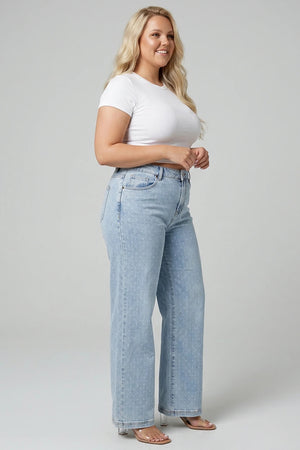 P82888L, PLUS HIGH RISE WIDE LEG WITH DOT PRINT