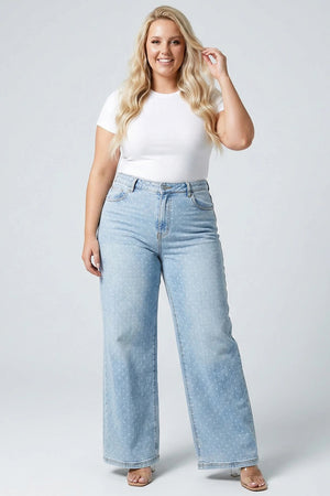P82888L, PLUS HIGH RISE WIDE LEG WITH DOT PRINT