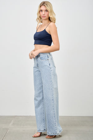 P8288L, HIGH RISE WIDE LEG WITH DOT PRINT