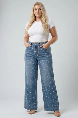 P82898M, PLUS HIGH RISE WIDE LEG WITH DOT PRINT
