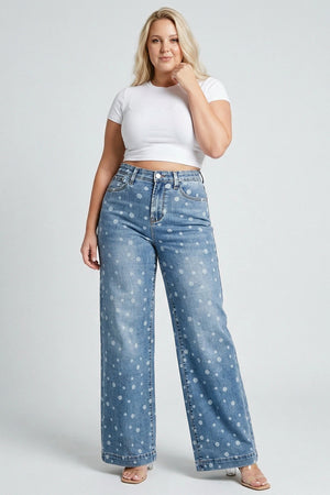 P82898M, PLUS HIGH RISE WIDE LEG WITH DOT PRINT