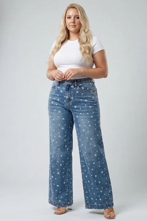 P82898M, PLUS HIGH RISE WIDE LEG WITH DOT PRINT