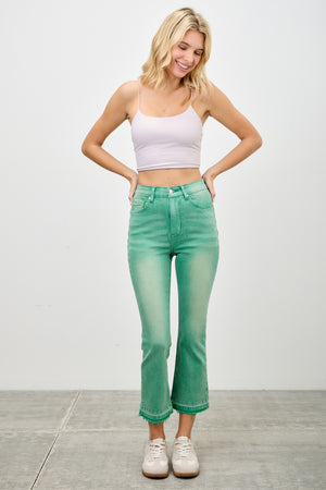P8295, HIGH RISE CROP FLARE CAPRI WITH DESTROY
