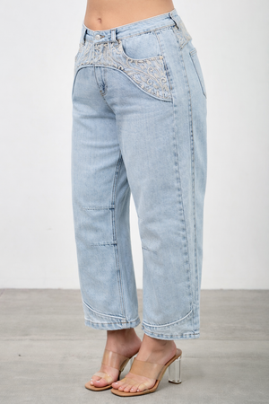 P83268L , PLUS HIGH RISE WESTERN EMBROIDERD CROP BARREL