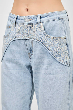 P83268L , PLUS HIGH RISE WESTERN EMBROIDERD CROP BARREL