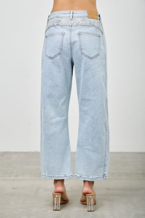 P83268L , PLUS HIGH RISE WESTERN EMBROIDERD CROP BARREL