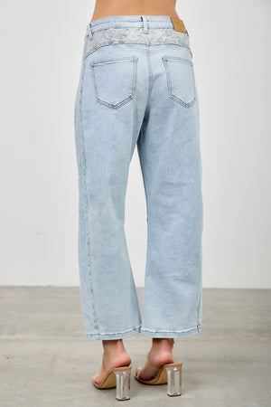 P83268L , PLUS HIGH RISE WESTERN EMBROIDERD CROP BARREL