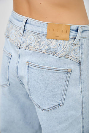 P83268L , PLUS HIGH RISE WESTERN EMBROIDERD CROP BARREL