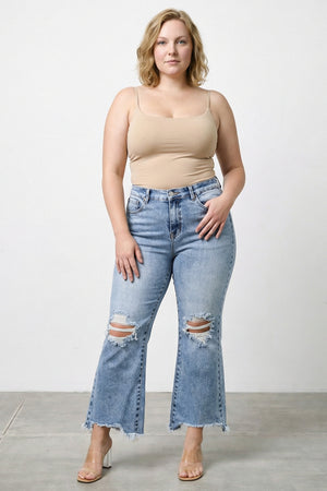 P83288L, PLUS MID RISE BOOT CUT WITH KNEE DESTROY