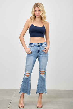 P8328L, MID RISE BOOT CUT WITH KNEE DESTROY