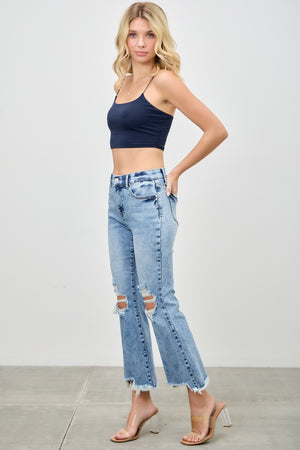 P8328L, MID RISE BOOT CUT WITH KNEE DESTROY