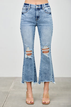 P8328L, MID RISE BOOT CUT WITH KNEE DESTROY