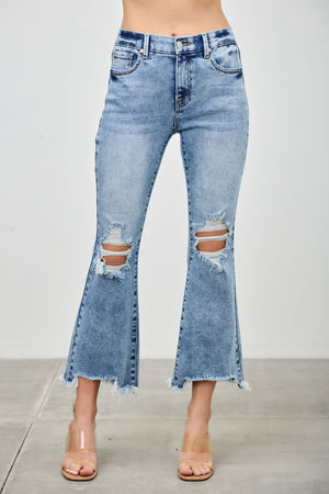 P8328L, MID RISE BOOT CUT WITH KNEE DESTROY