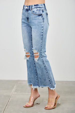 P8328L, MID RISE BOOT CUT WITH KNEE DESTROY