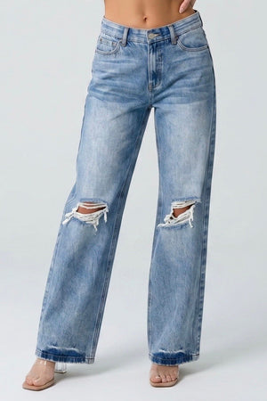 P8330M, MID RISE RELAXED STRAIGHT WITH DESTRUCTED KNEE 