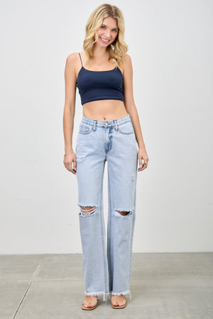 P83318L, PLUS MID RISE RELAXED WITH KNEE DESTROY