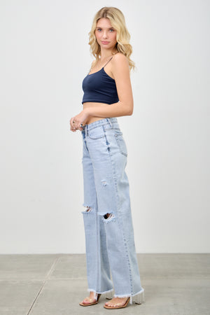 P83318L, PLUS MID RISE RELAXED WITH KNEE DESTROY