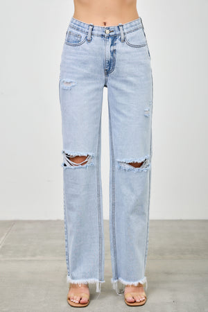 P83318L, PLUS MID RISE RELAXED WITH KNEE DESTROY