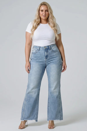 P83348M, PLUS MID RISE BOOT CUT WITH FRAYED HEM
