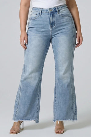 P83348M, PLUS MID RISE BOOT CUT WITH FRAYED HEM
