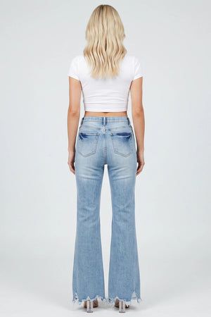 P8334M, MID RISE BOOT CUT WITH FRAYED HEM
