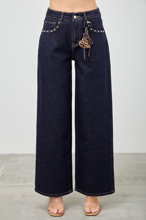 P8361D, HIGH RISE LOOSE WIDE LEG with SIGNATURE FRONT POCKET CHAIN