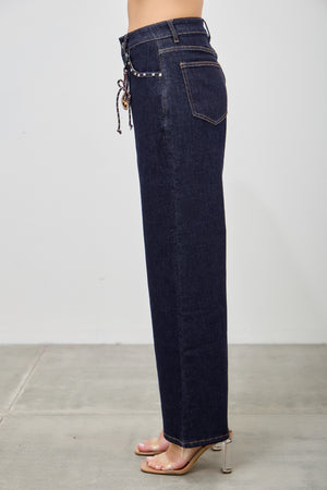 P8361D, HIGH RISE LOOSE WIDE LEG with SIGNATURE FRONT POCKET CHAIN