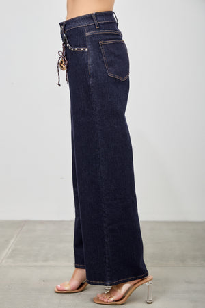 P8361D, HIGH RISE LOOSE WIDE LEG with SIGNATURE FRONT POCKET CHAIN