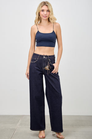 P8361D, HIGH RISE LOOSE WIDE LEG with SIGNATURE FRONT POCKET CHAIN