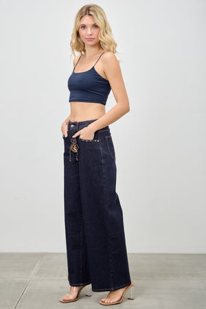 P8361D, HIGH RISE LOOSE WIDE LEG with SIGNATURE FRONT POCKET CHAIN