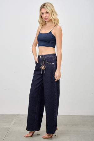 P8361D, HIGH RISE LOOSE WIDE LEG with SIGNATURE FRONT POCKET CHAIN