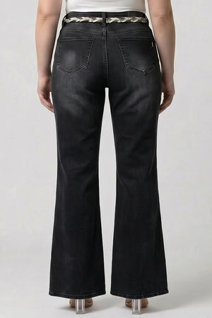 P83658GY, PLUS HIGH RISE WIDE FLARE WITH BELT