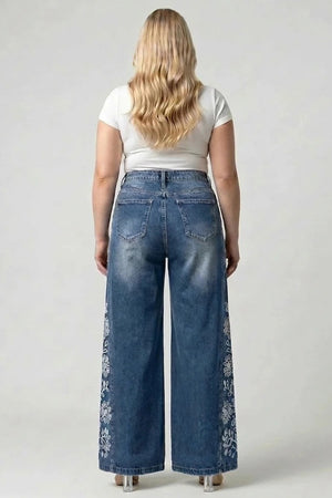 P83728MD, PLUS HIGH RISE WIDE LEG WITH LASER PRINT