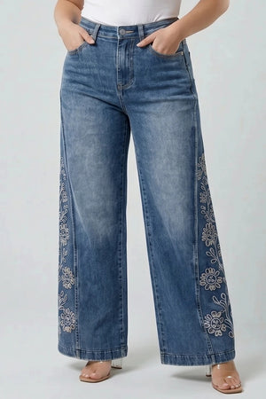 P83728MD, PLUS HIGH RISE WIDE LEG WITH LASER PRINT