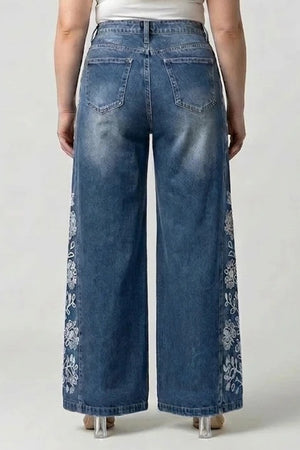 P83728MD, PLUS HIGH RISE WIDE LEG WITH LASER PRINT