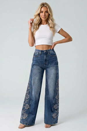 P8372MD, HIGH RISE WIDE LEG WITH LASER PRINT