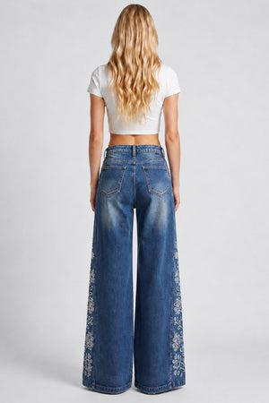 P8372MD, HIGH RISE WIDE LEG WITH LASER PRINT