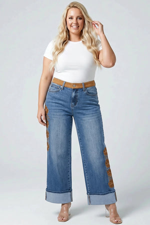 P83768D, PLUS MID RISE WIDE LEG WITH SUEDE CONTRAST
