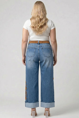 P83768D, PLUS MID RISE WIDE LEG WITH SUEDE CONTRAST