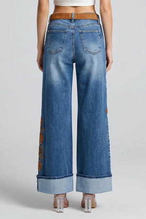 P8376D, MID RISE WIDE LEG WITH SUEDE CONTRAST