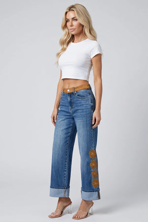 P8376D, MID RISE WIDE LEG WITH SUEDE CONTRAST