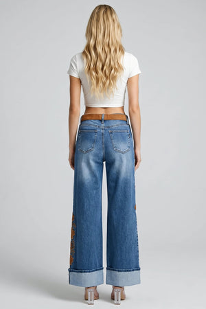 P8376D, MID RISE WIDE LEG WITH SUEDE CONTRAST
