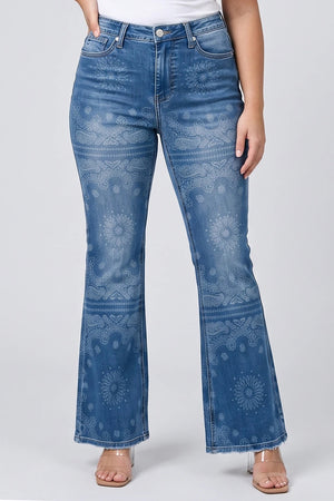 P84208MD, PLUS MID RISE FLARE WITH LASER PRINT