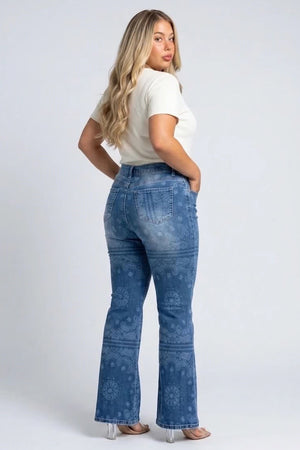 P84208MD, PLUS MID RISE FLARE WITH LASER PRINT