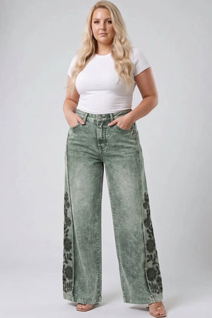 P84228, PLUS HIGH RISE WIDE LEG WITH LASER PRINT