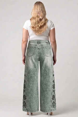 P84228, PLUS HIGH RISE WIDE LEG WITH LASER PRINT