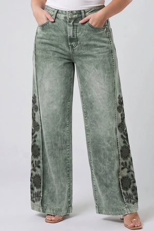P84228, PLUS HIGH RISE WIDE LEG WITH LASER PRINT