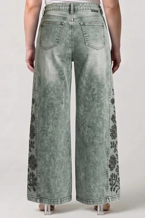 P84228, PLUS HIGH RISE WIDE LEG WITH LASER PRINT
