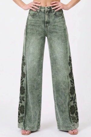 P8422, HIGH RISE WIDE LEG WITH LASER PRINT