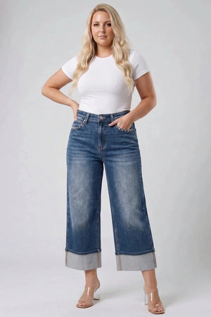 P84278D, PLUS MID RISE WIDE LEG W/ STUD
